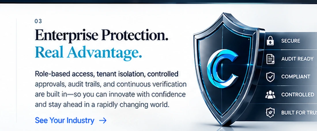 Illustration of enterprise protection shield and governed technology